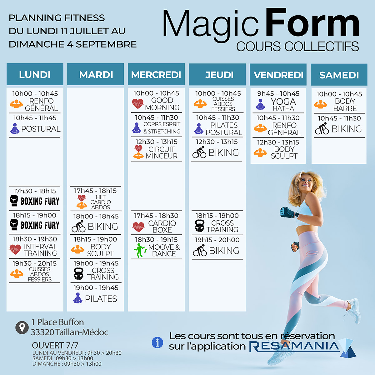 Planning Programme Cours Collectifs Fitness Salle de sport Taillan